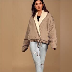 Free People Mix It Up Reversible Oversized Sherpa Jacket Sz S